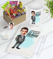 Kişiye Özel Bay Kolay Yetişmiyor Karikatürlü Nostaljik Lezzetler Defter Kalem Kupa Seti-1