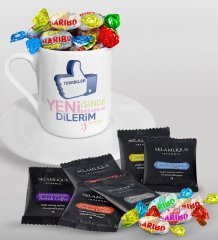 Kişiye Özel Yeni İşinde Başarılar Dilerim Türk Kahvesi Fincanı Selamlique Karışık Türk Kahvesi ve Haribo Şeker Hediye Seti-3