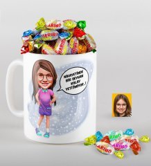 Kişiye Özel Kız Çocuk Kolay Yetişmiyor Karikatürlü Kupa ve Haribo Fruitbons Şeker Hediye Seti-5