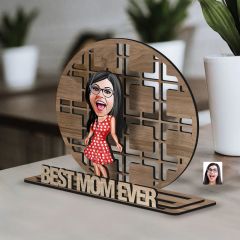 BK Gift Kişiye Özel 3 Katmanlı Anne Karikatürlü Ahşap Biblo-3, Anneye Hediye, Anneler Günü Hediyeleri