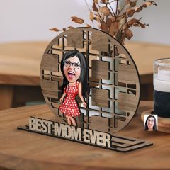 BK Gift Kişiye Özel 3 Katmanlı Anne Karikatürlü Ahşap Biblo-3, Anneye Hediye, Anneler Günü Hediyeleri