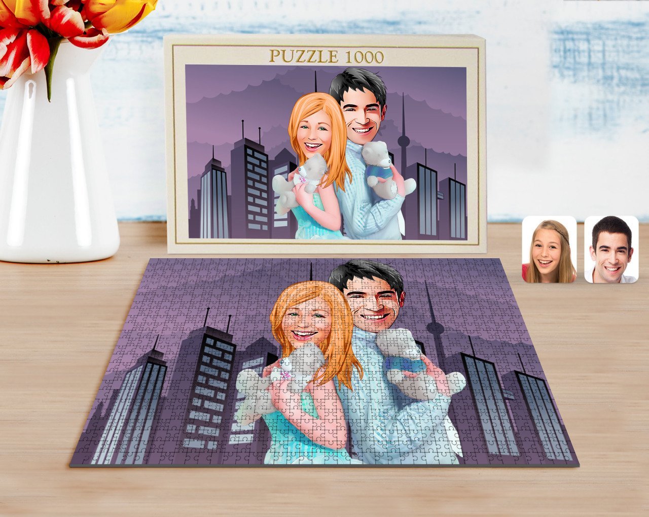 Kişiye Özel Sevgililer Karikatürlü 1000 Parça Profesyonel Puzzle-87