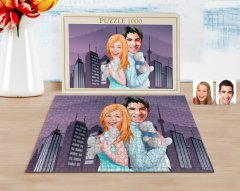 Kişiye Özel Sevgililer Karikatürlü 1000 Parça Profesyonel Puzzle-87