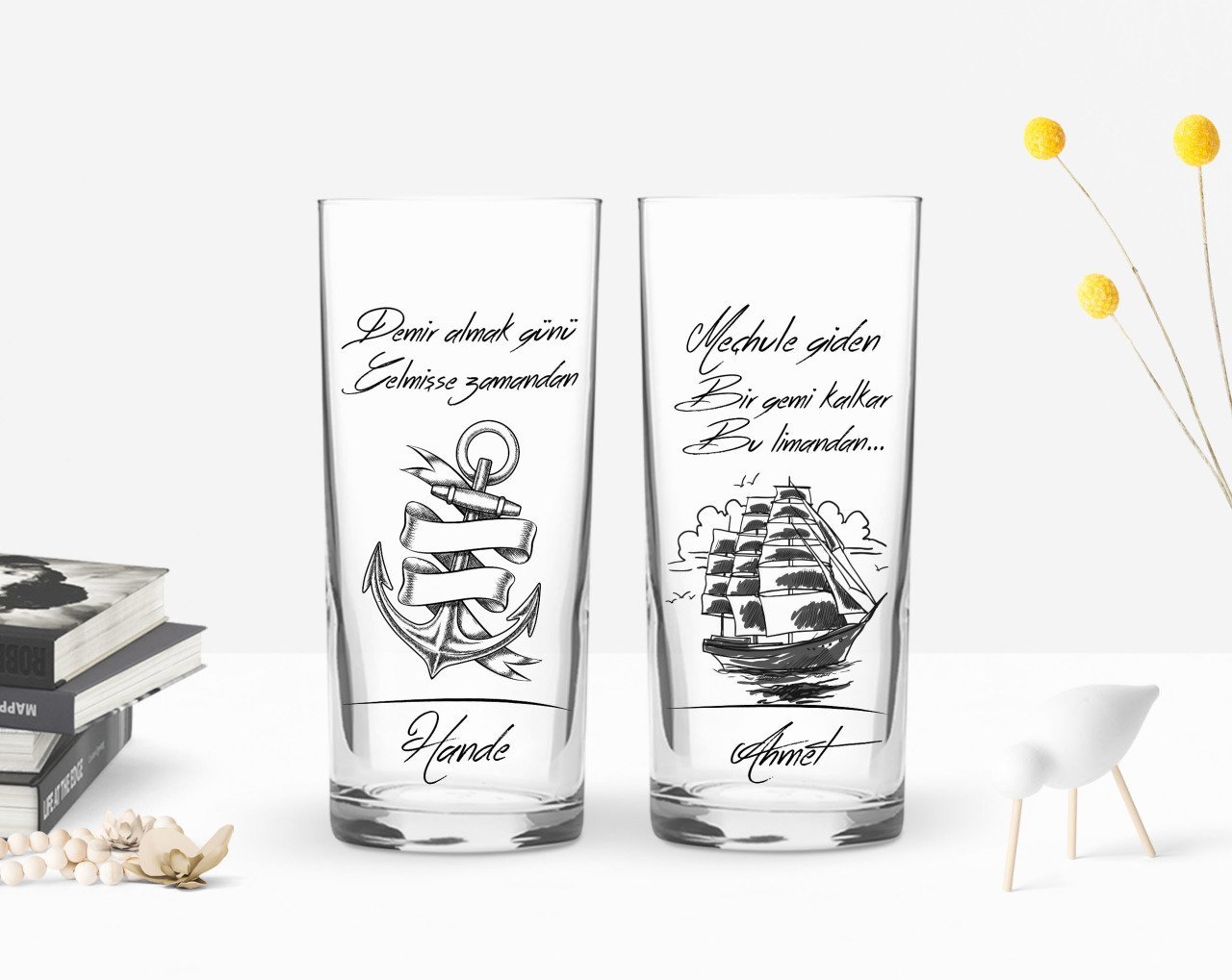 Kişiye Özel Renkli Baskılı Demir Almak Günü Tasarımlı İkili Rakı Bardağı Seti-1
