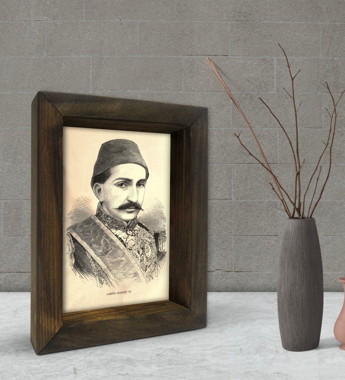 BK Gift Sultan II Abdülhamid Han Tasarımlı Dekoratif Doğal Masif Ahşap Çerçeve 15x20cm-2