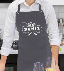 BK Gift Kişiye Özel İsimli Chef Tasarımlı Profesyonel Antrasit Mutfak Önlüğü, Aşçı Önlüğü, Şef Önlüğü, Arkadaşa Hediye-12