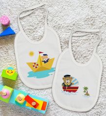 BK Kids Sevimli Kaptan Tasarımlı 2’li Beyaz Mama Önlüğü-1