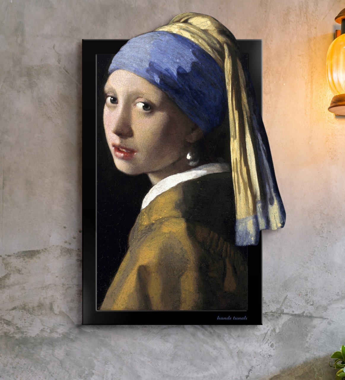 Kişiye Özel 3D Ahşap Tablo (Girl with a Pearl Earring) 50x30 cm.