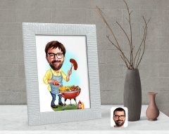 Kişiye Özel Erkek Mangalcı Karikatürlü Dekoratif Çerçeve-1