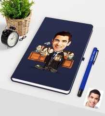 Kişiye Özel Bay Avukat Karikatürlü Lacivert Defter Kalem Seti - 2