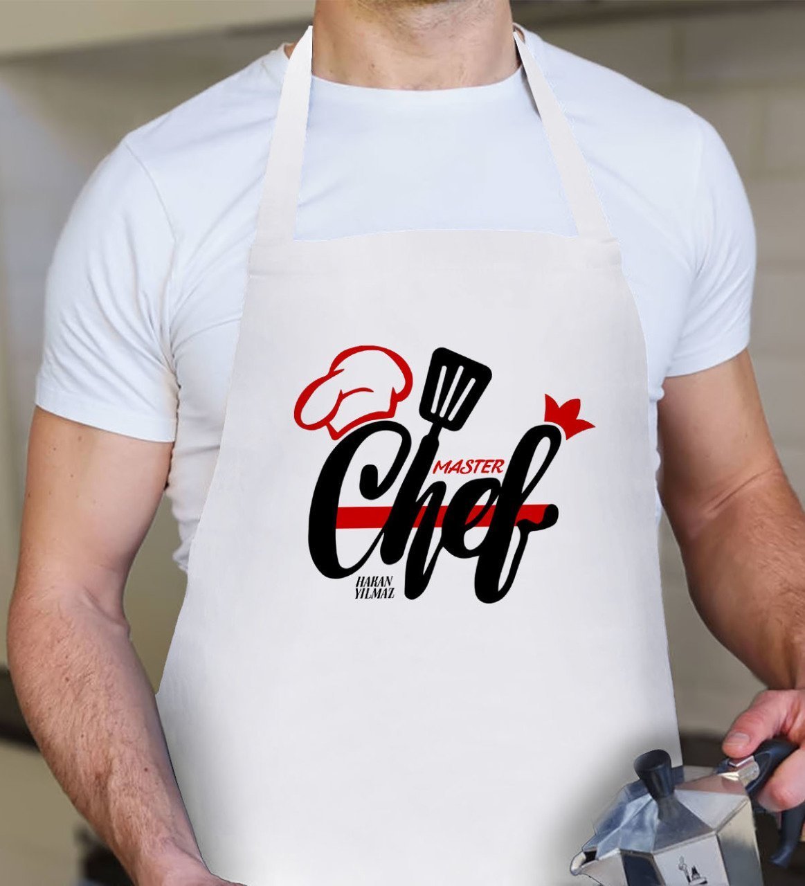 Kişiye Özel Master Chef Erkek Beyaz Mutfak Önlüğü - 3