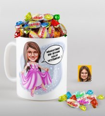 Kişiye Özel Kız Çocuk Kolay Yetişmiyor Karikatürlü Kupa ve Haribo Fruitbons Şeker Hediye Seti-4