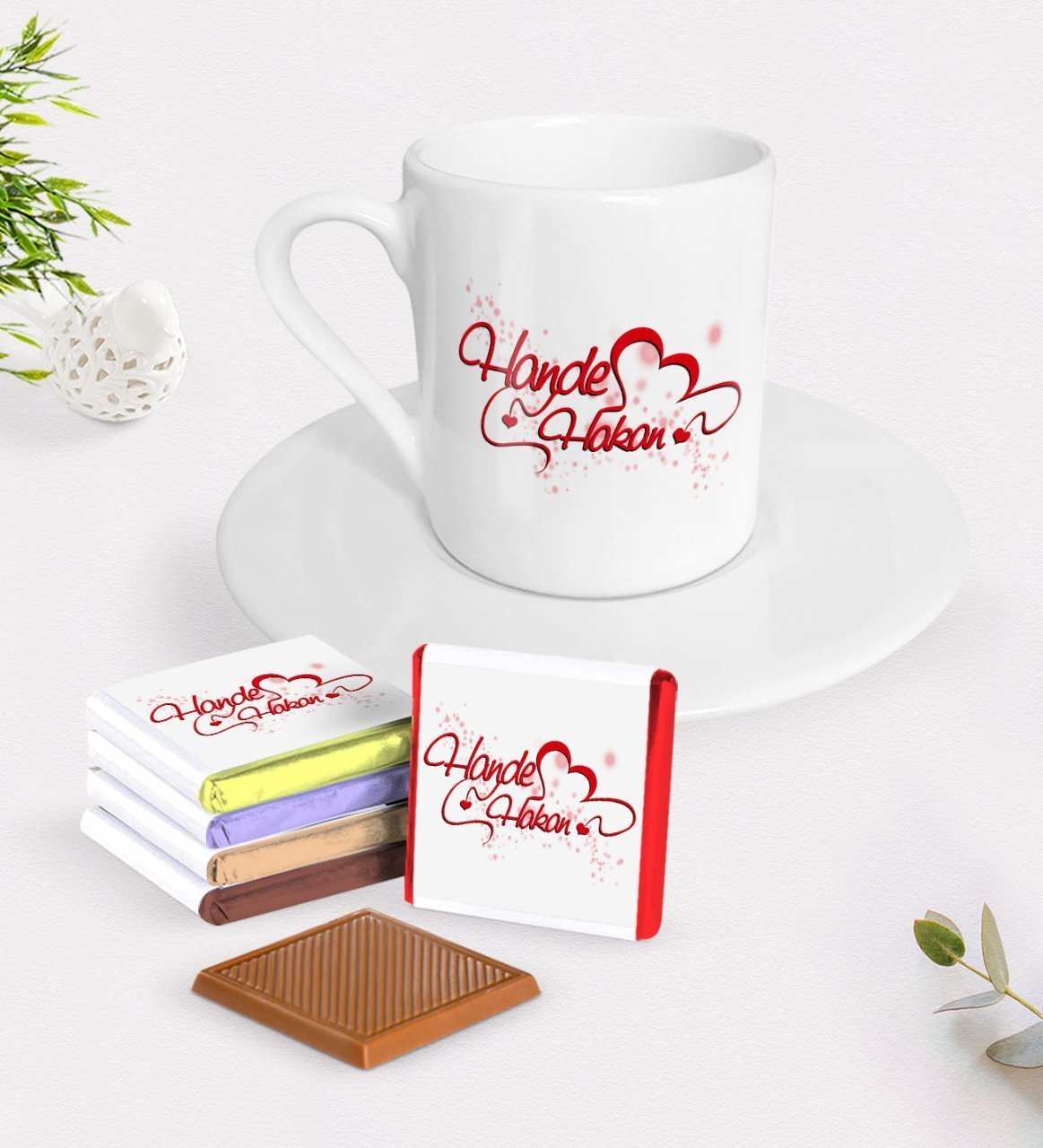 Kişiye Özel Sevgililer Günü Türk Kahvesi Fincanı ve Madlen Çikolata Seti-13