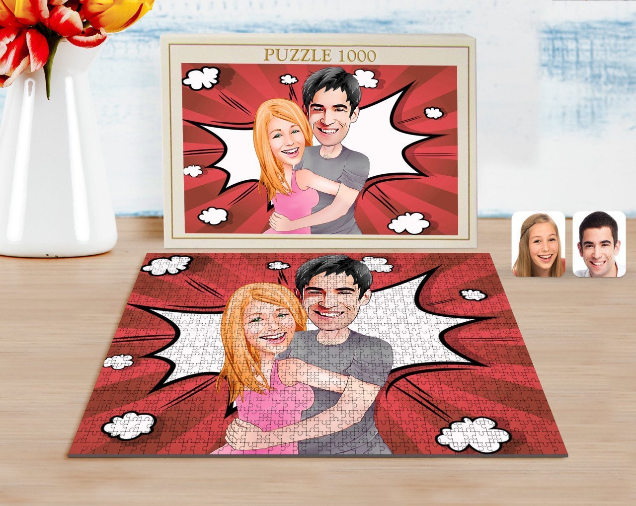 Kişiye Özel Sevgililer Karikatürlü 1000 Parça Profesyonel Puzzle-86