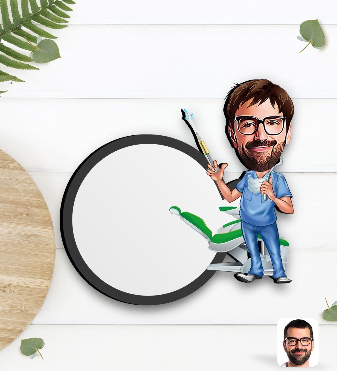 Kişiye Özel Erkek Diş Hekimi Karikatürlü Ahşap Bardak Altlığı-4