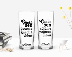Kişiye Özel Renkli Baskılı Çünkü Sen Tasarımlı İkili Rakı Bardağı Seti-1
