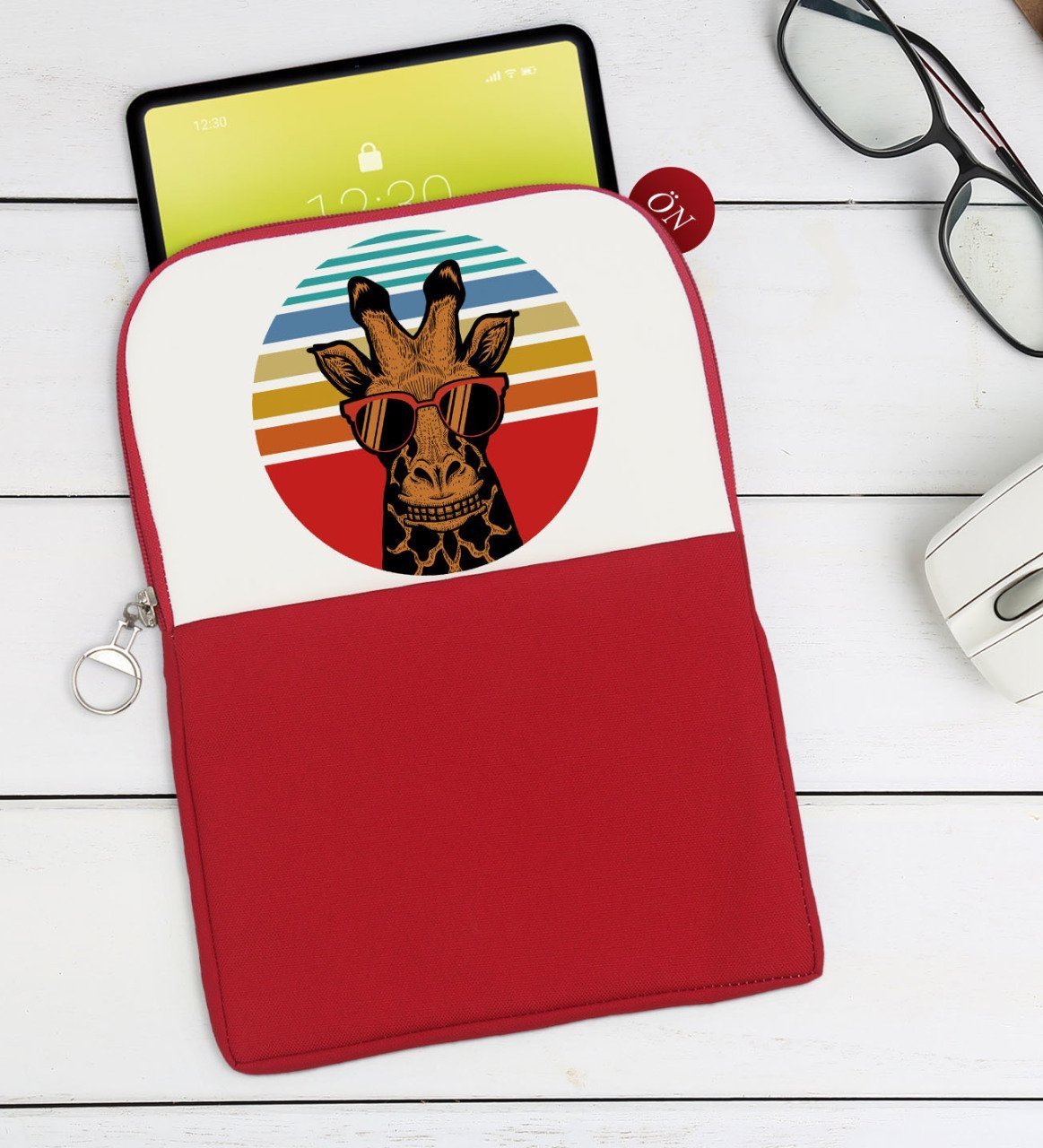 BK Gift Zürafa Tasarımlı Taşınabilir Koruyucu Tablet Kılıfı & Organizer Çanta - Kırmızı-1