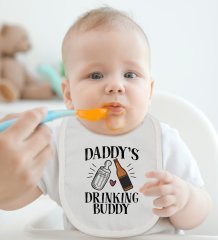 BK Kids Daddy's Drinking Buddy Tasarımlı Bebek Body Zıbın ve Mama Önlüğü Hediye Seti - Model 2