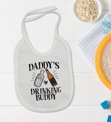 BK Kids Daddy's Drinking Buddy Tasarımlı Bebek Body Zıbın ve Mama Önlüğü Hediye Seti - Model 2