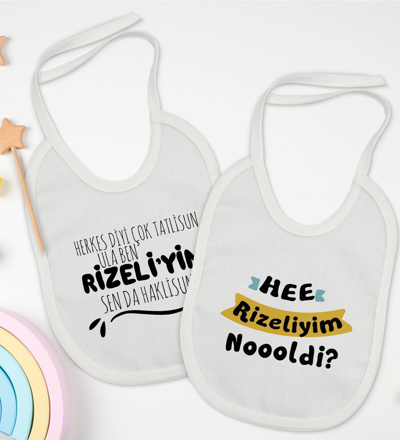 BK Kids Rizeliyim Tasarımlı 2’li Beyaz Mama Önlüğü-1