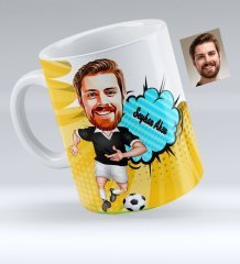 Kişiye Özel Siyah Beyaz Futbolcu Karikatürlü Beyaz Kupa Bardak - 2