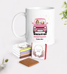 Kişiye Özel Direksiyon Öğretmeni Beyaz Kupa ve Çikolata Hediye Seti
