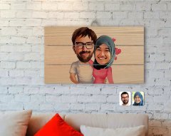 Kişiye Özel Sevgililer Karikatürlü Otantik Ahşap Palet Tablo-58