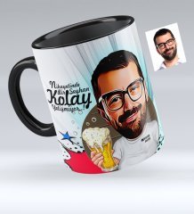 Kişiye Özel Şerefe Karikatürlü Siyah Kupa Bardak - 1