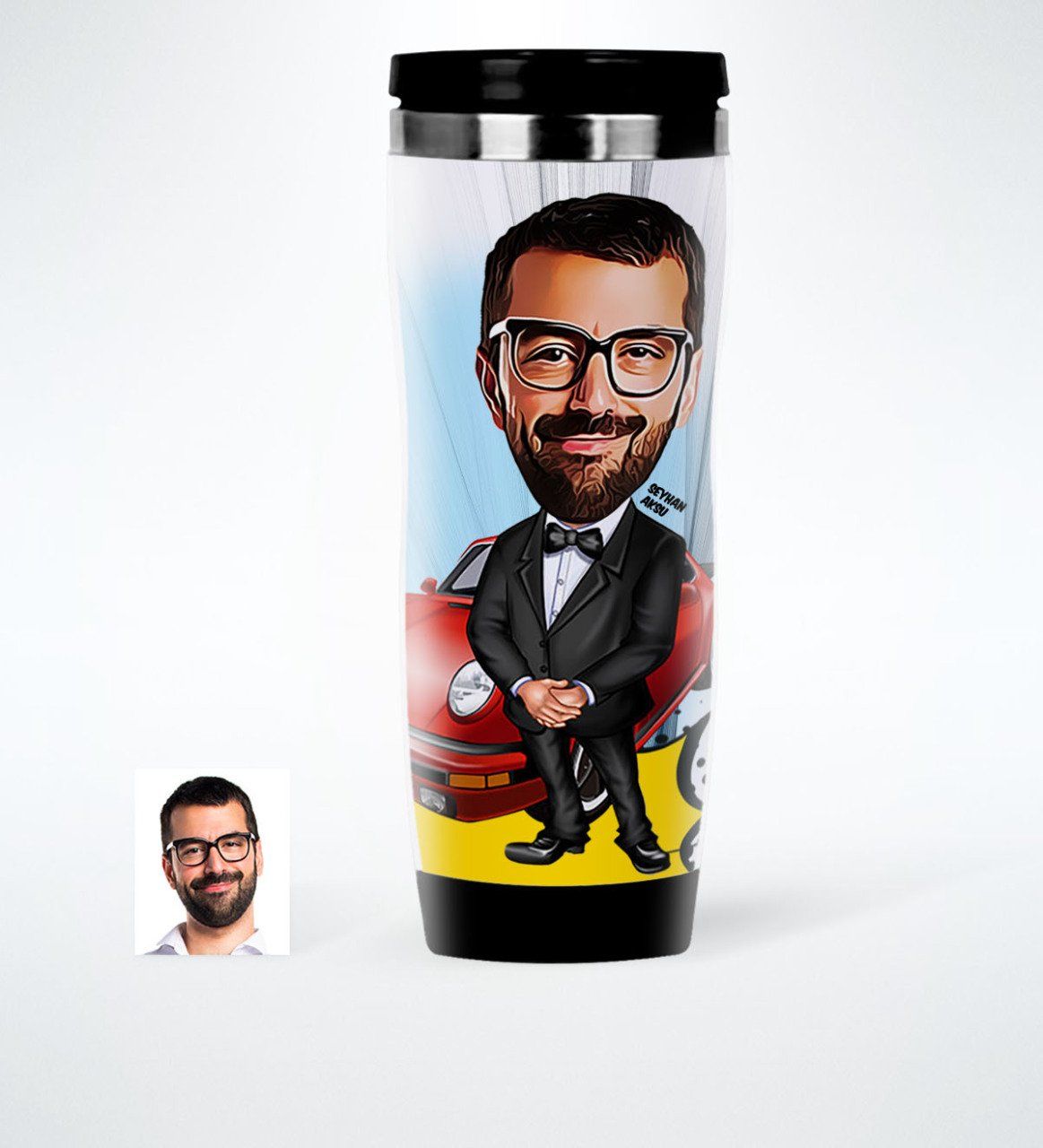 Kişiye Özel Bay Patron Karikatürlü Çelik Termos Bardak - 1