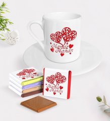 Kişiye Özel Sevgililer Günü Türk Kahvesi Fincanı ve Madlen Çikolata Seti-12