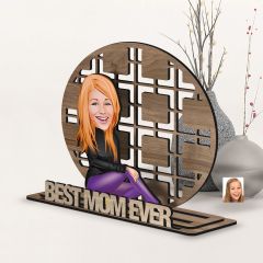 BK Gift Kişiye Özel 3 Katmanlı Anne Karikatürlü Ahşap Biblo-1, Anneye Hediye, Anneler Günü Hediyeleri