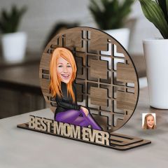 BK Gift Kişiye Özel 3 Katmanlı Anne Karikatürlü Ahşap Biblo-1, Anneye Hediye, Anneler Günü Hediyeleri