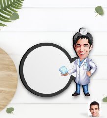 Kişiye Özel Erkek Diş Hekimi Karikatürlü Ahşap Bardak Altlığı-3
