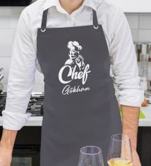 BK Gift Kişiye Özel İsimli Chef Tasarımlı Profesyonel Antrasit Mutfak Önlüğü, Aşçı Önlüğü, Şef Önlüğü, Arkadaşa Hediye-10