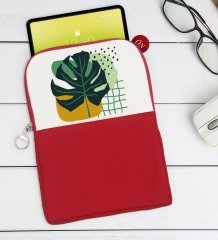 BK Gift Yaprak Tasarımlı Taşınabilir Koruyucu Tablet Kılıfı & Organizer Çanta - Kırmızı-1