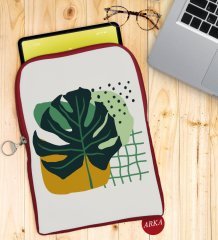 BK Gift Yaprak Tasarımlı Taşınabilir Koruyucu Tablet Kılıfı & Organizer Çanta - Kırmızı-1