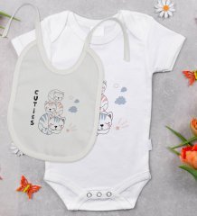 BK Kids Cuties Tasarımlı Bebek Body Zıbın ve Mama Önlüğü Hediye Seti - Model 1