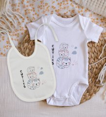 BK Kids Cuties Tasarımlı Bebek Body Zıbın ve Mama Önlüğü Hediye Seti - Model 1