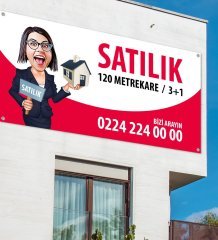 Kişiye Özel Karikatür Satılık & Kiralık Afiş Branda (1 metre X 2 metre) Model 1