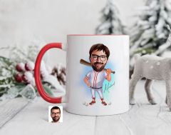 Bk Gift Kişiye Özel Beyzbol Karikatürlü Kırmızı Kupa Bardak-15, Sevgiliye Hediye, Arkadaşa Hediye