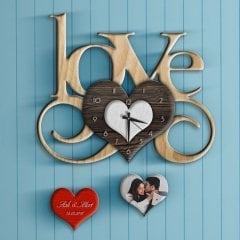 Kişiye Özel Love Tasarımlı Ahşap Duvar Saati - 14