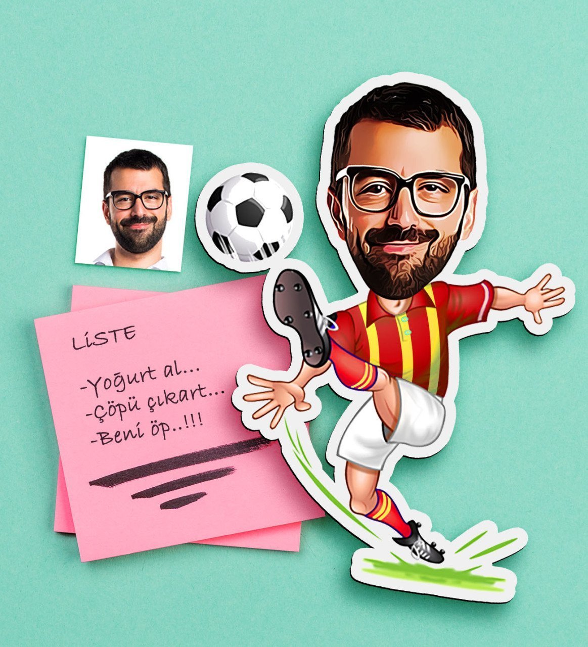 Kişiye Özel Bay Sarı Kırmızı Futbolcu Karikatürlü Ahşap Magnet