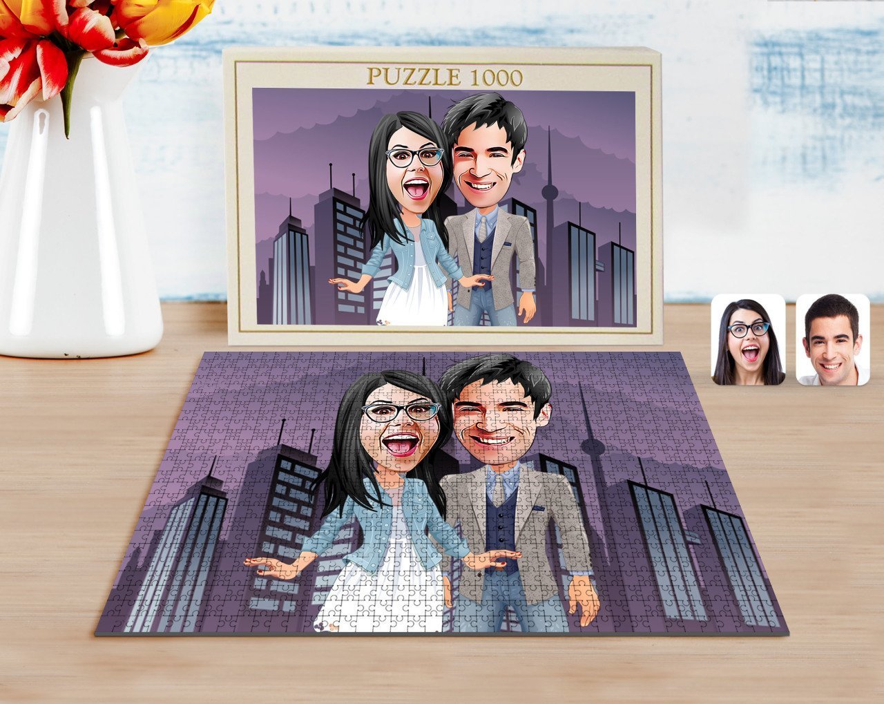 Kişiye Özel Sevgililer Karikatürlü 1000 Parça Profesyonel Puzzle-81