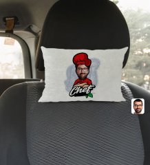 Kişiye Özel Erkek Chef Karikatürlü Dikdörtgen Araç Koltuk Yastığı-10