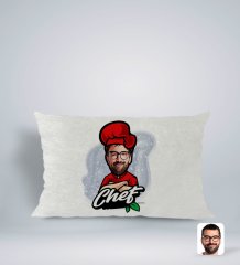Kişiye Özel Erkek Chef Karikatürlü Dikdörtgen Araç Koltuk Yastığı-10