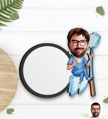 Kişiye Özel Erkek Diş Hekimi Karikatürlü Ahşap Bardak Altlığı-2