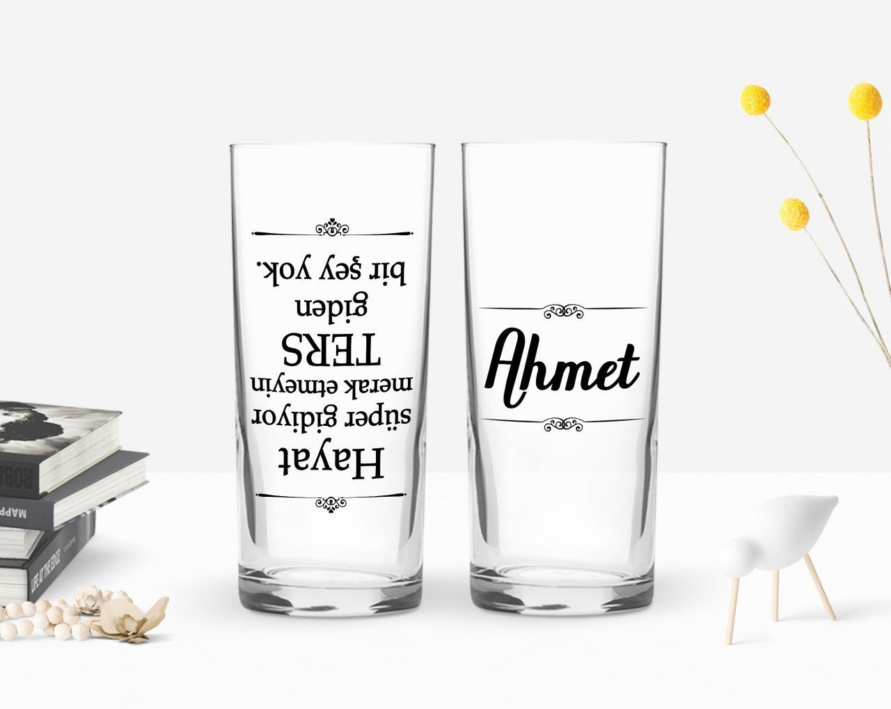 Kişiye Özel Renkli Baskılı Ters Giden Bir Şey Yok Tasarımlı İkili Rakı Bardağı Seti-1