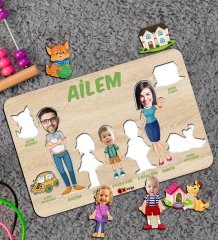 BK Toys Çocuklara Özel Ailem Konseptli(5 Kişilik) Ahşap Eğitici Yapboz Puzzle-Model 8