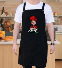 BK Gift Kişiye Özel Karikatürlü Chef Tasarımlı Profesyonel Siyah Mutfak Önlüğü, Aşçı Önlüğü, Şef Önlüğü, Arkadaşa Hediye-4