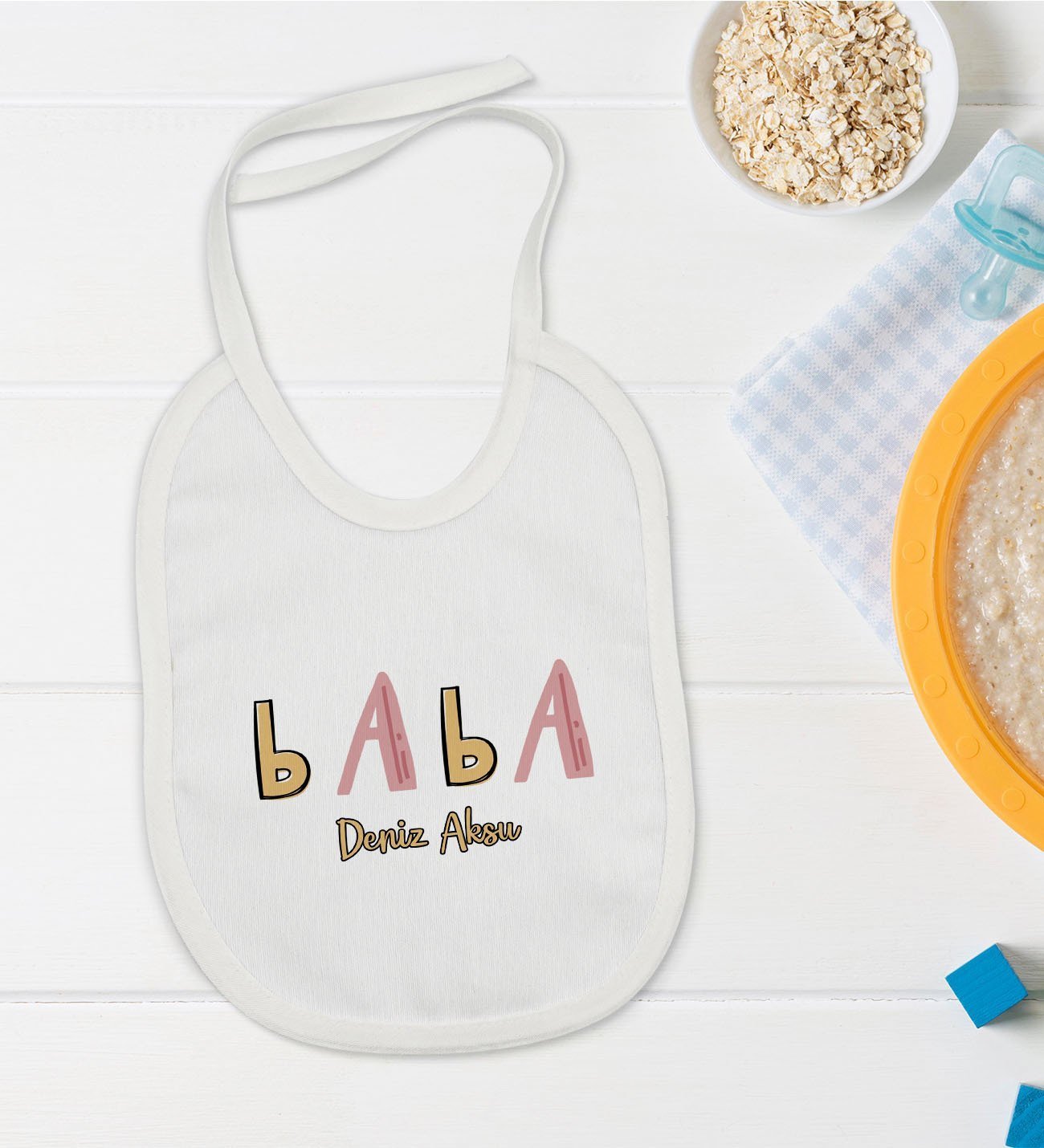 BK Kids Kişiye Özel Baba Tasarımlı Bebek Mama Önlüğü - Model 1